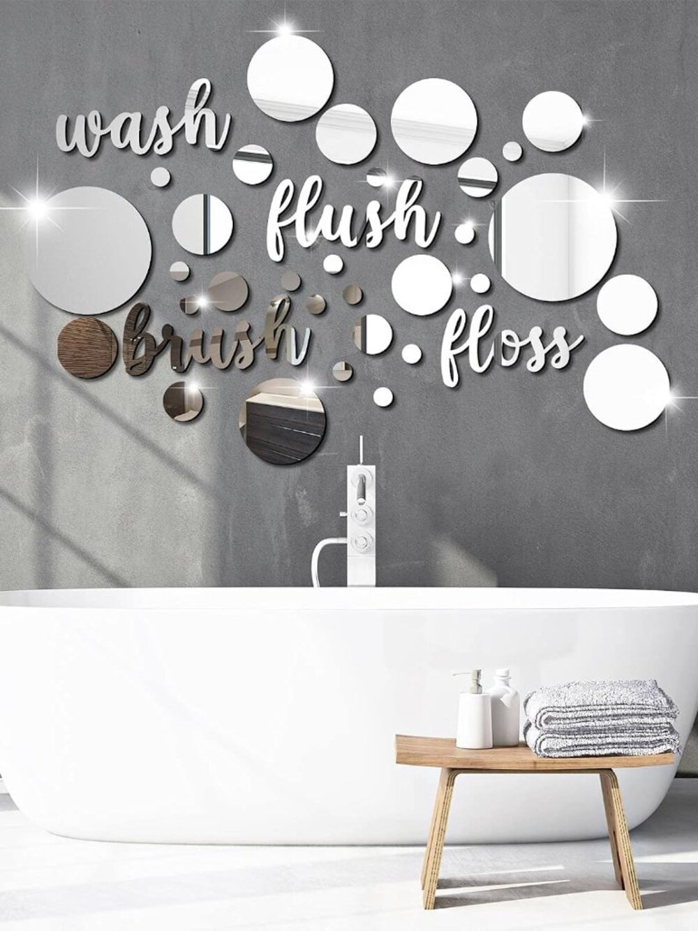 30 Pcs Bathroom Wall Decor Wall Decals Self Adhesive, Silver
